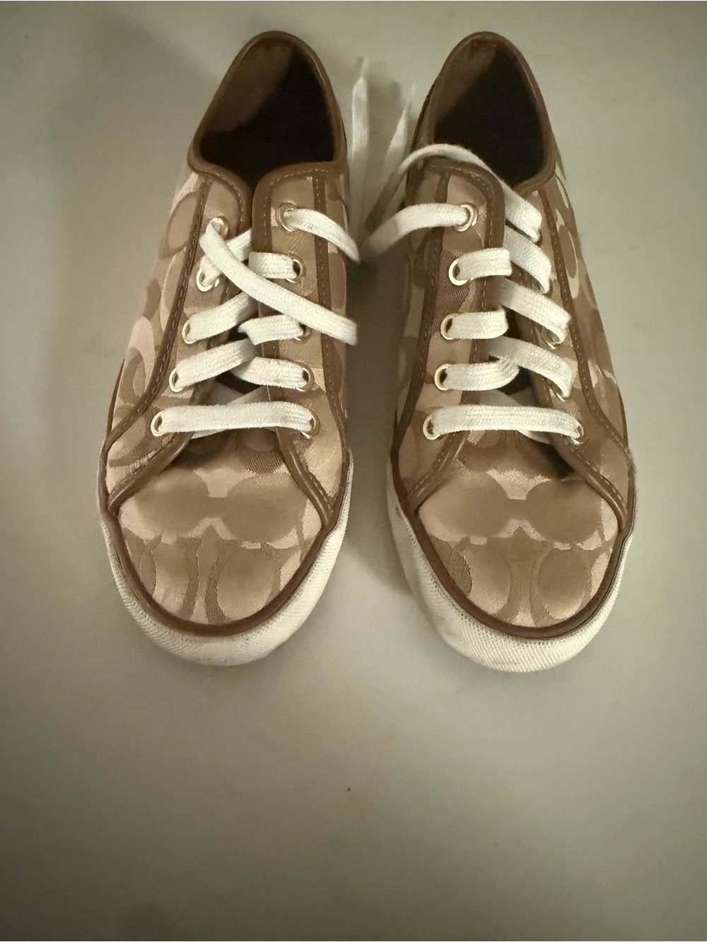Coach Women's Beige Signature Canvas Low-Top Sneakers